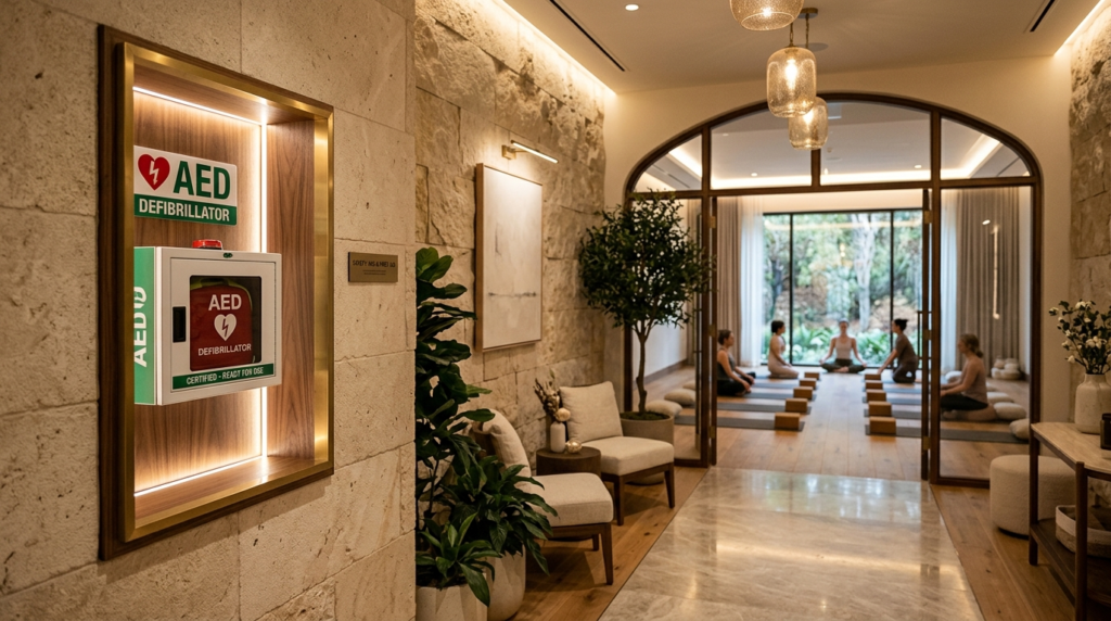 Modern luxury spa and wellness facility interior with visibl