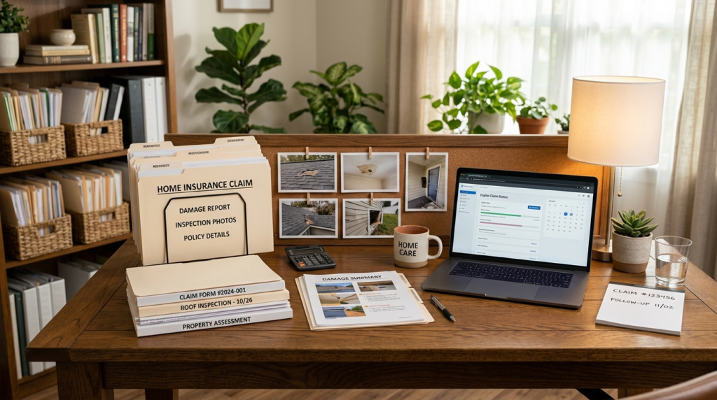 Professional lifestyle photograph of a neat home office work