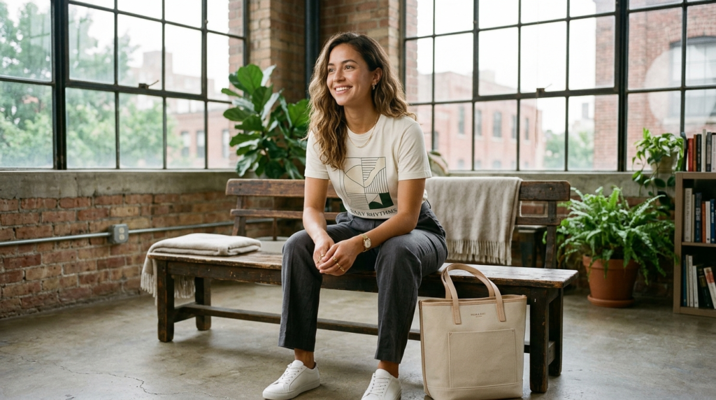 Urban lifestyle portrait of a person in a casual seated pose